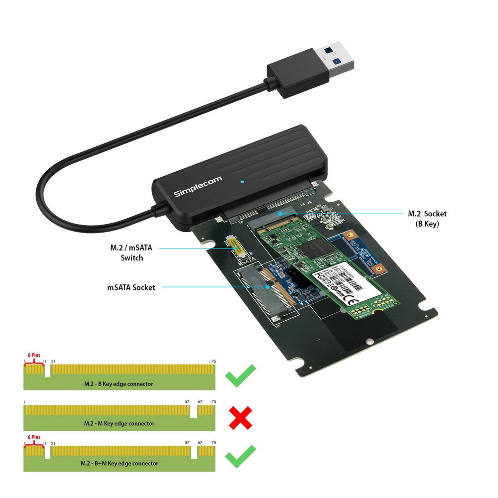 Simplecom SA225 USB3.0 to M.2 B Key) In 1 Combo Adapter